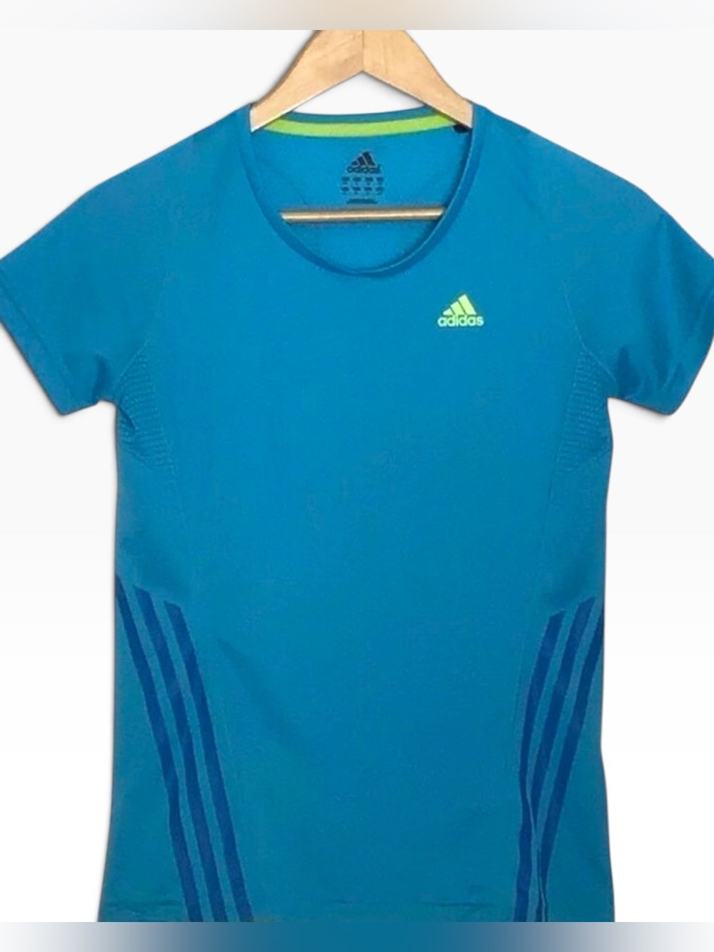 ADIDAS athletics sports t-shirt top blue lime green t-shirt cool small